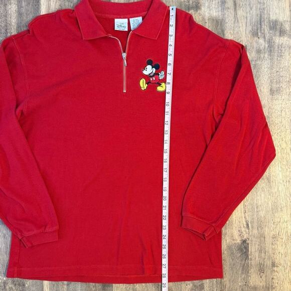 Disney Store Men’s Embroidered Mickey Mouse 1/4 Zip Long Sleeve Polo Red Men’s L - Picture 6 of 7